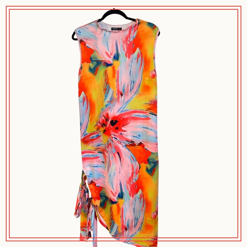Shein Curve Sleeveless Colorful Floral Midi Vacation Dress Plus‎ Sz. 1X